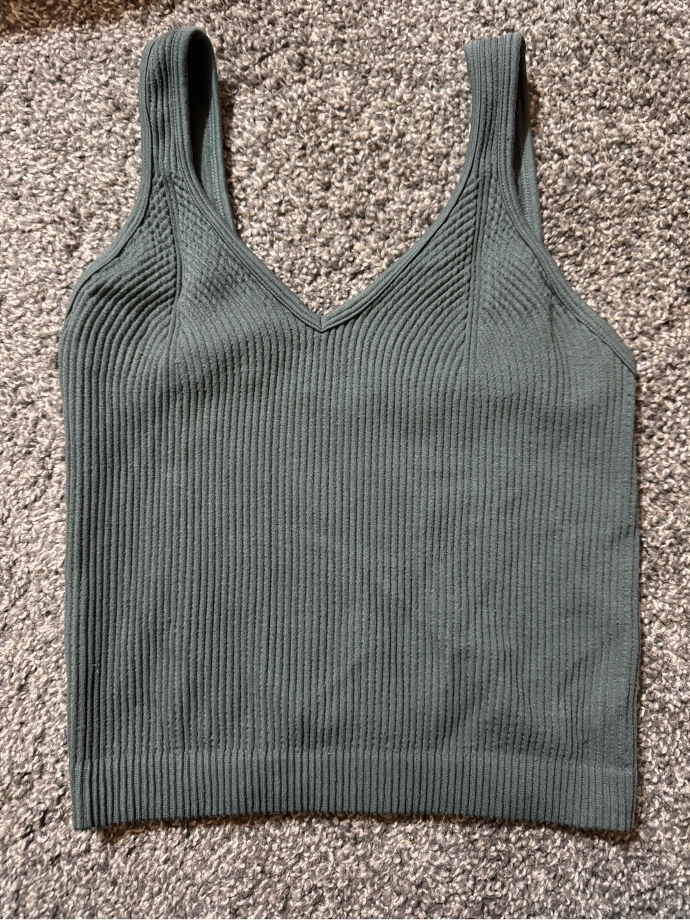 Dynamic Ribbed V-Neck Knit Tank Top - Olive
